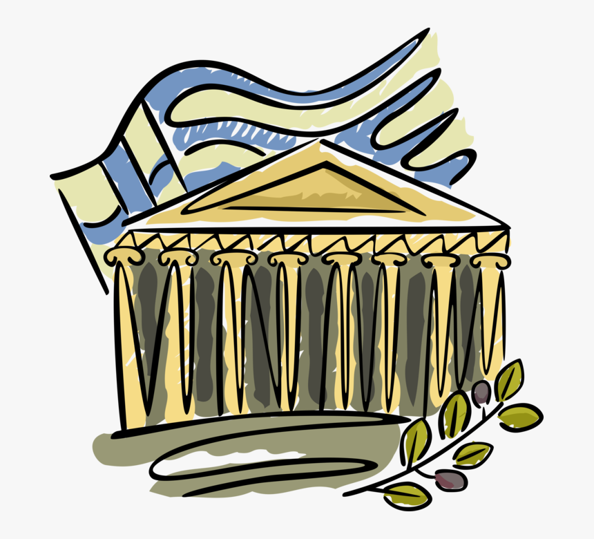 Vector Illustration Of Classical Greece Acropolis Parthenon - Greek Flag Parthenon, HD Png Download