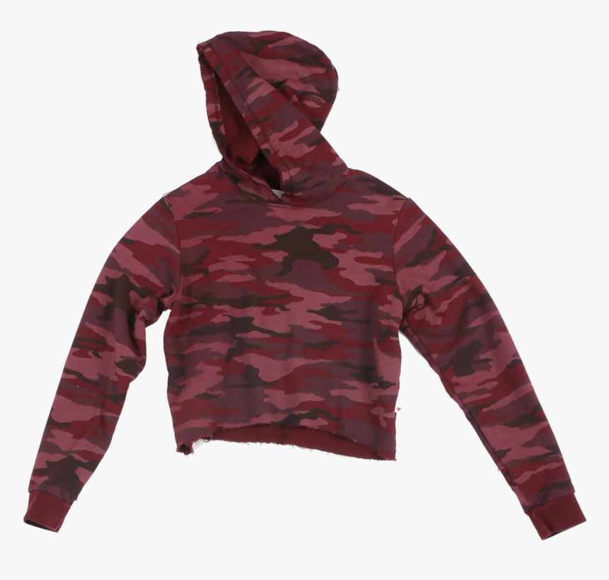 Dk Burgundy Camo Print Fleece Cotton Long Sleeve Hooded - Hoodie, HD Png Download