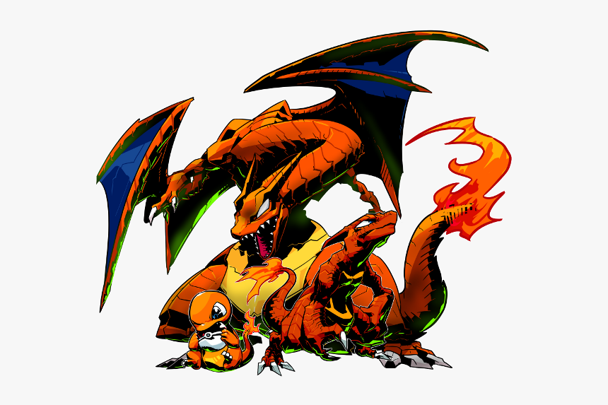 Charizard, Charmeleon, And Charmander - Charizard Mixed With Rayquaza, HD Png Download