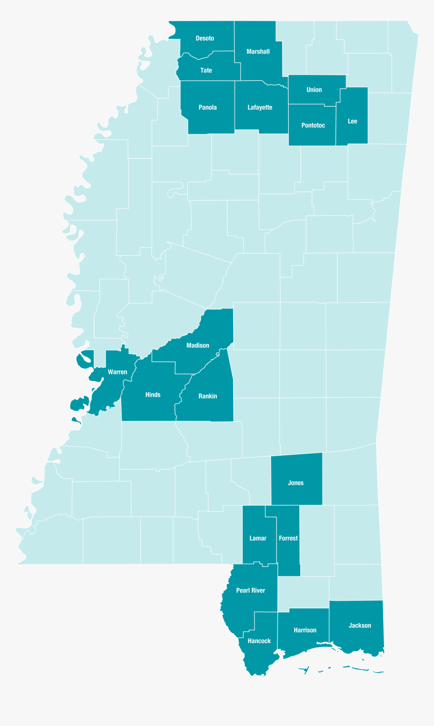 Mississippi Service Area Map - Map Of Mississippi, HD Png Download