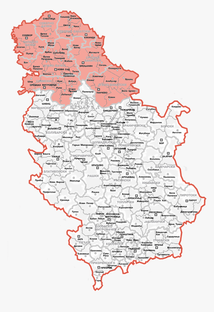 Map Showing Location Of Vojvodina Wit - Serbia Vojvodina Map, HD Png Download
