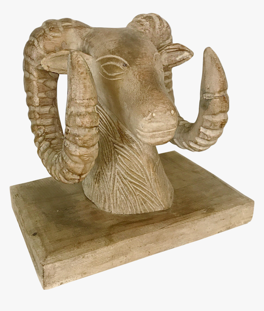 Wood Carved Ram Goat Bust With Base On Chairish - Carving, HD Png Download