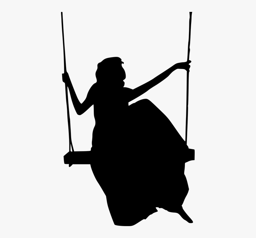 Silhouette, Woman, Swing, Relax, Relaxation, Dress - Silhouette Of A Woman On A Swing, HD Png Download