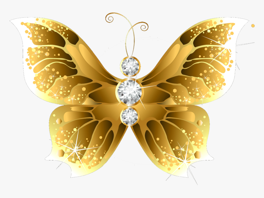 Butterfly Net Insect Gold Clip Art - Transparent Background Gold Butterfly Png, Png Download
