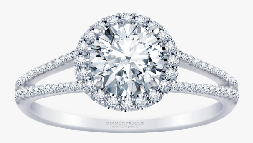 1/3ctw Split Band Halo Engagement Ring Round Diamond - Engagement Ring, HD Png Download