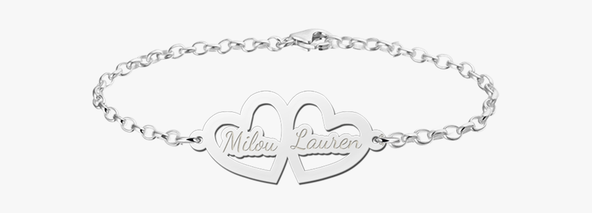 Silver Bracelet With Two Hearts And Engraving - Personalised Name Bracelets, HD Png Download