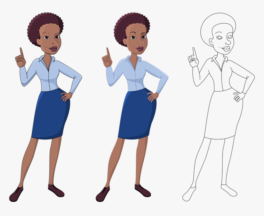Woman, Business, Point, Hand Up, Business Women - African Woman Cartoon Character, HD Png Download