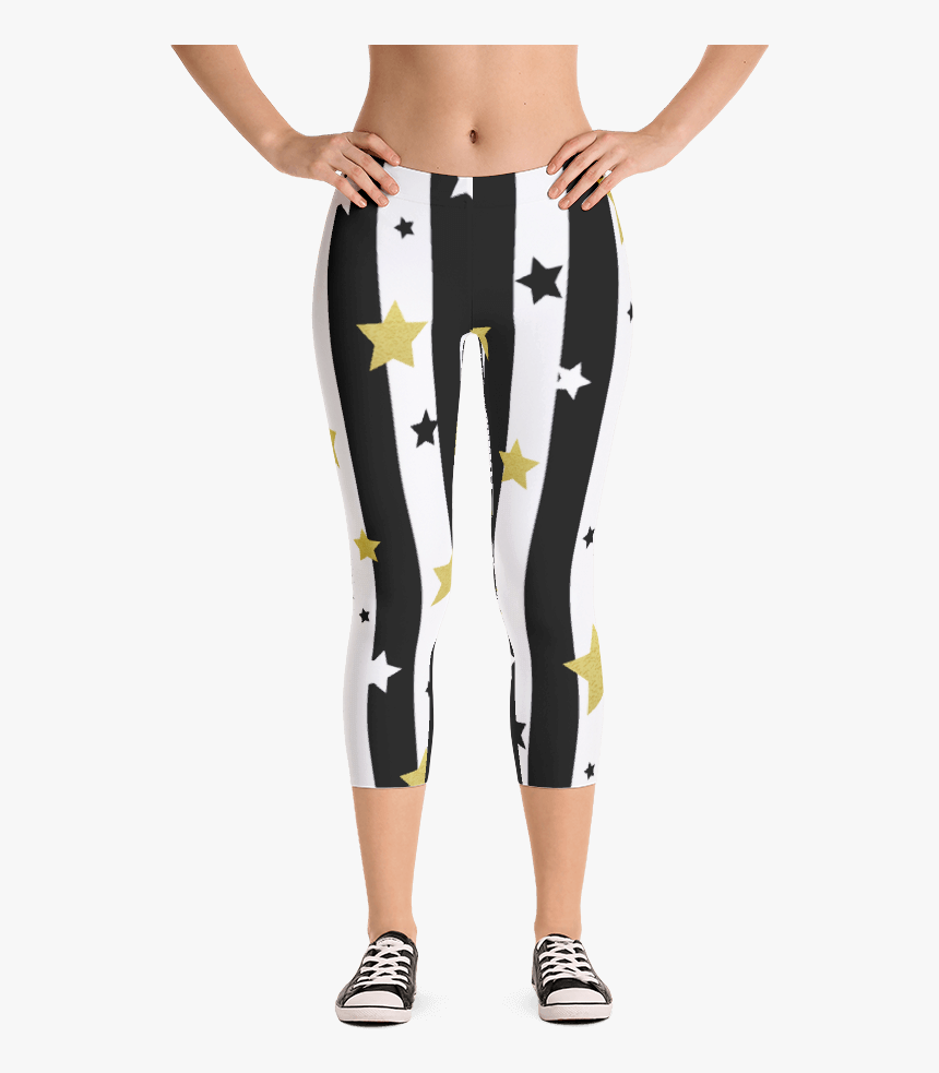 Golden Stars And Stripes Capri Leggings - Women 90s Workout Outfit, HD Png Download