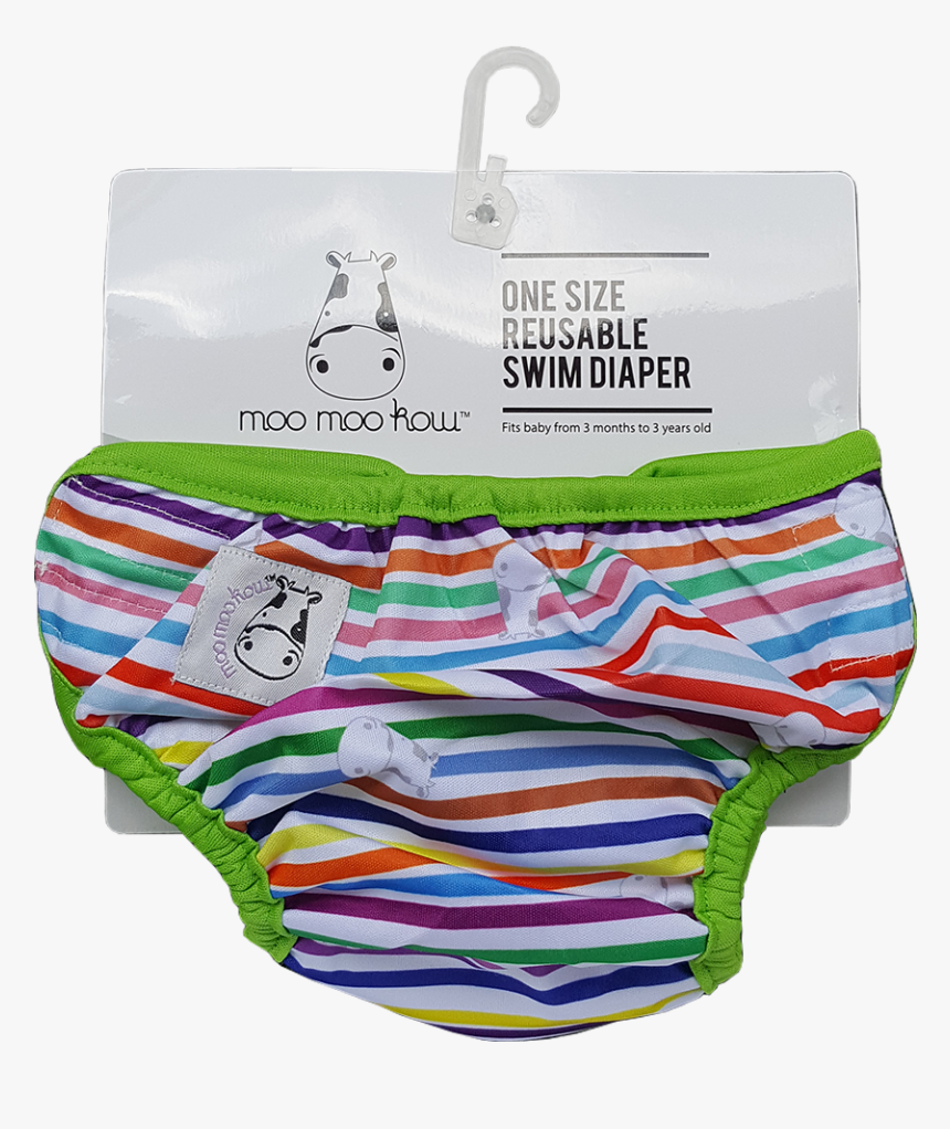 One Size Swim Diaper Rainbow With Green Border - Briefs, HD Png Download