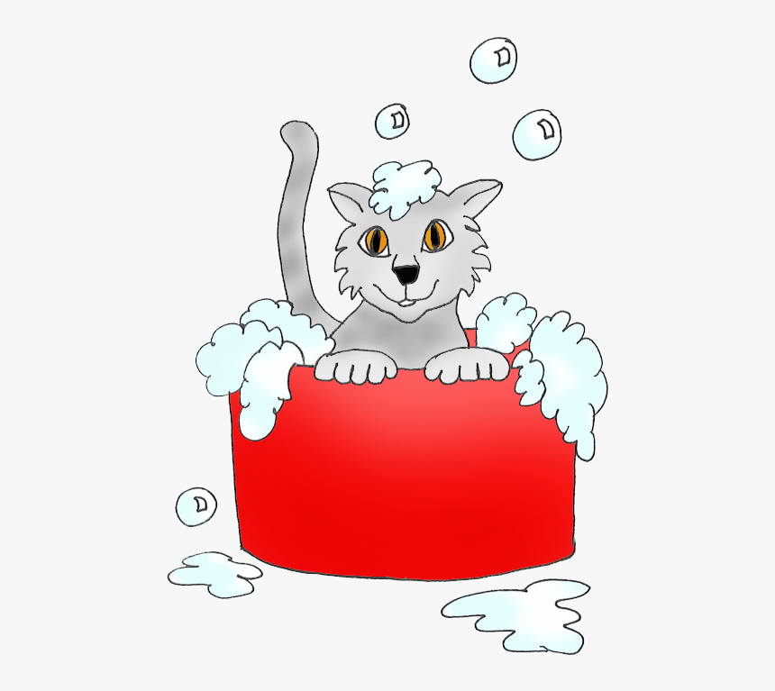 Kitten Bathing In Bathtub With Soap - Cat Bath Cartoon Png, Transparent Png