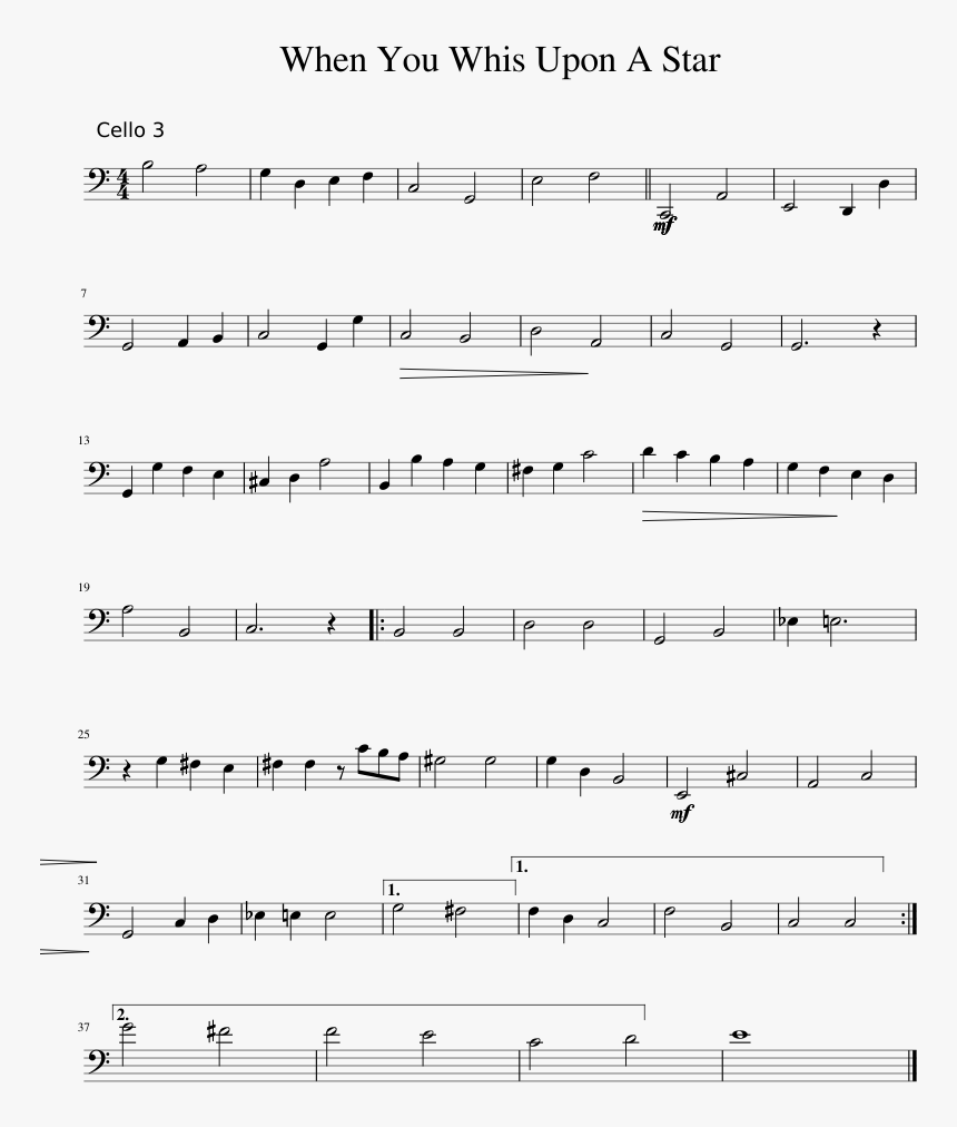 When You Whis Upon A Star Sheet Music 1 Of 1 Pages - Penelope Partitura Piano Pdf, HD Png Download