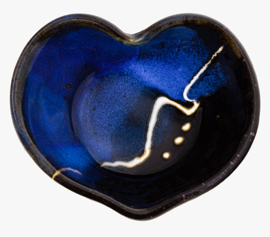 Blue & Black Handmade Pottery Heart Bowl With White - Heart, HD Png Download