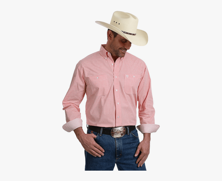 Wrangler George Strait® Men S L/s Coral/white Check - Cowboy Hat, HD Png Download