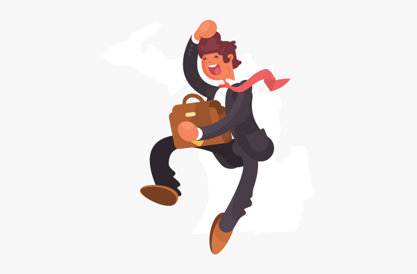 A Jumping Businessman In Front Of An Outline Of Michigan - Cartoon, HD Png Download