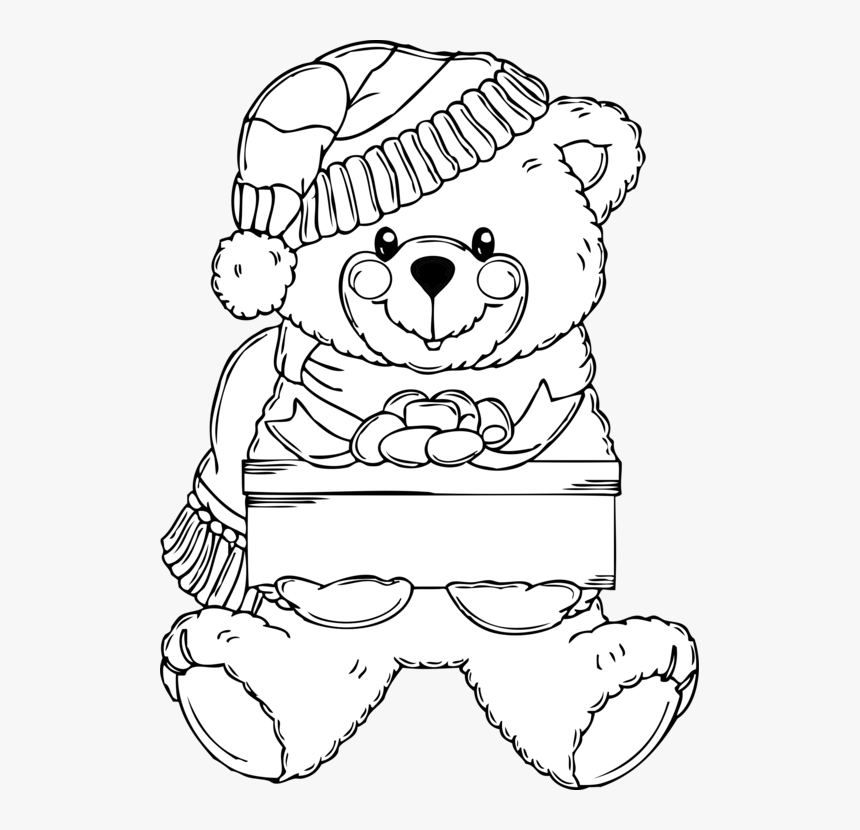 Teddy Bear,art,carnivoran - Coloring Christmas Clipart Black And White, HD Png Download