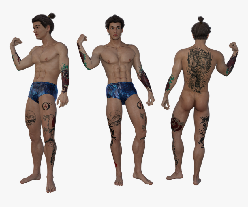 Tattoo, Man, Male, Muscles, Model, Sexy, Fitness, Abs - Barechested, HD Png Download