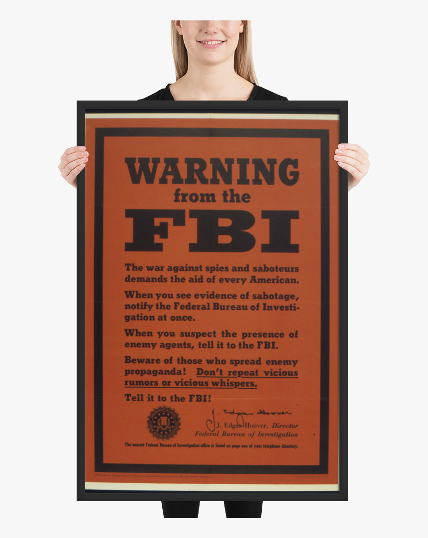 Fbi Warning Spies Framed Wwii Propaganda Poster Warrior - Poster, HD Png Download