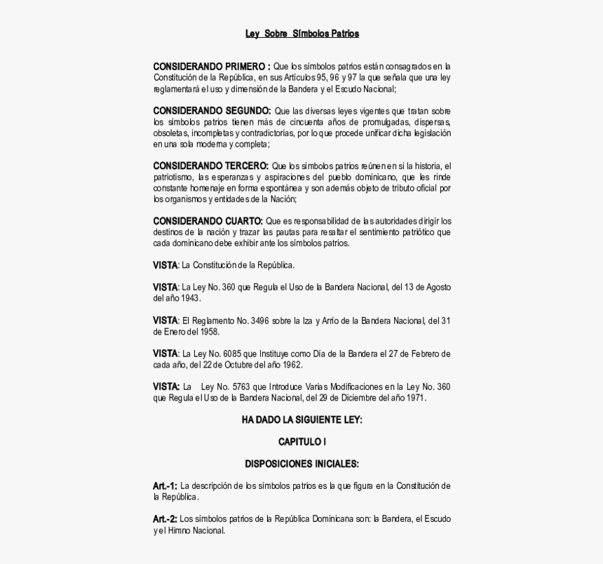 Ley Sobre Simbolos Patrios De La Constitucion Dominicana, HD Png Download