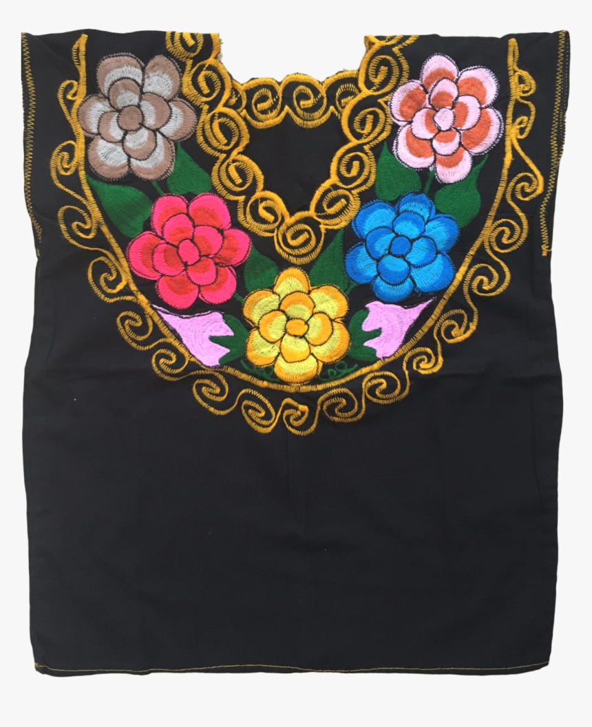 Black Mexican Blouse W Flowers- Embroidered - Linens, HD Png Download