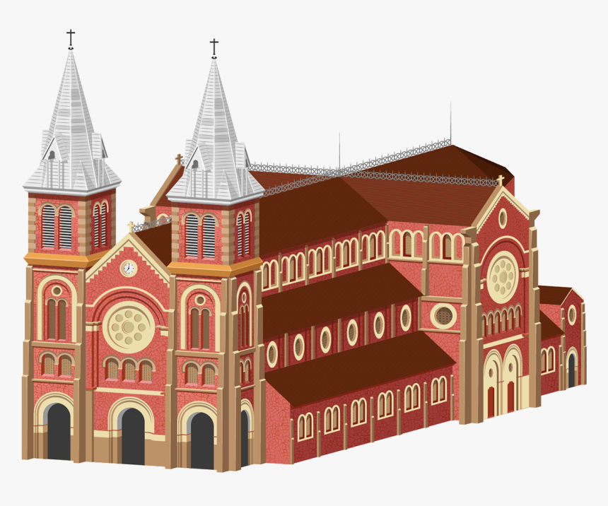 Notre Dame Cathedral Saigon Vector, HD Png Download