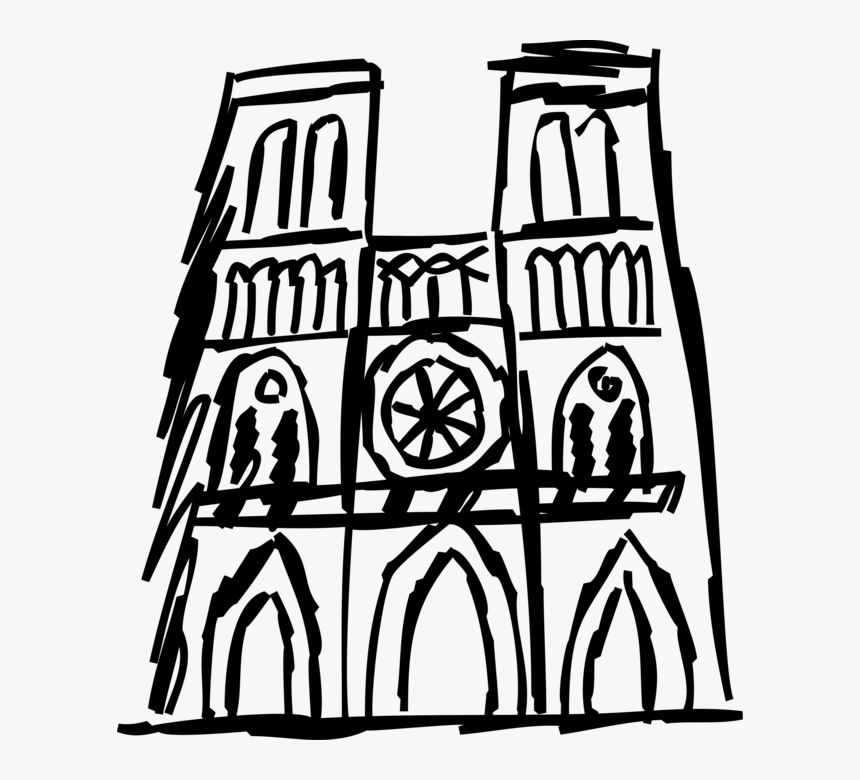Vector Illustration Of Notre-dame Medieval Catholic - Notre Dame Cathedral T Shirt, HD Png Download