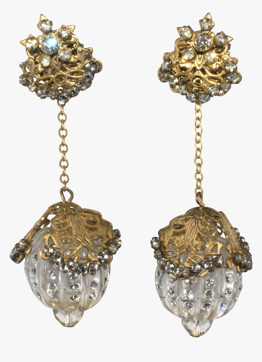 Miriam Haskell Long Dangle Glass Ball Earrings With - Earrings, HD Png Download