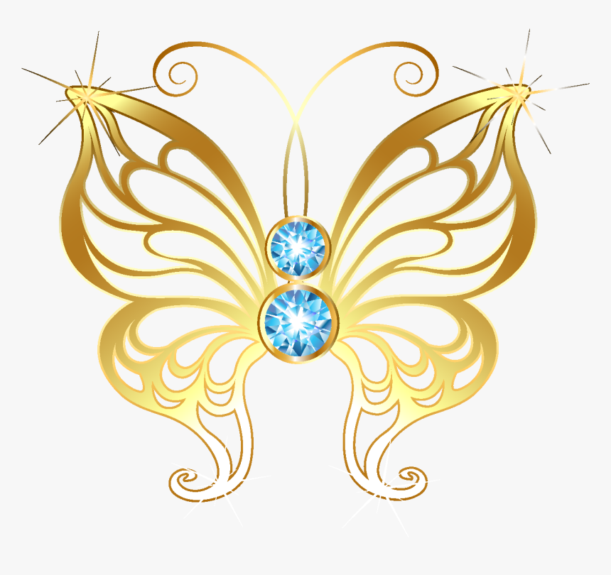 Cartoon Golden Line Butterfly Element - Portable Network Graphics, HD Png Download