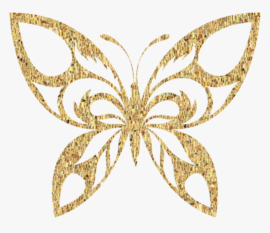 Gold Tiled Tribal Butterfly Silhouette Clip Arts - Gold And Pink Butterfly, HD Png Download