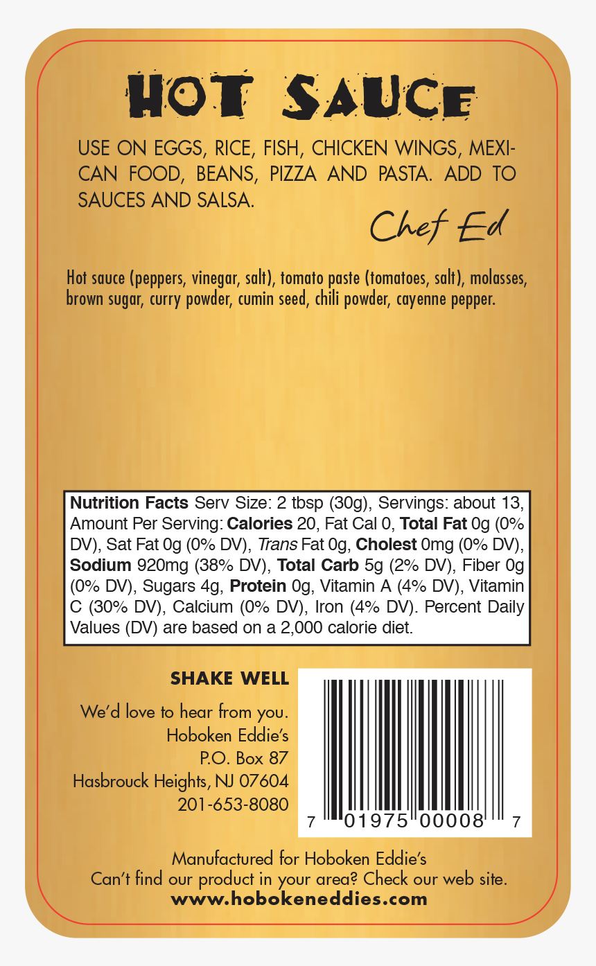 Hot Sauce 14 Oz Back - Ink, HD Png Download