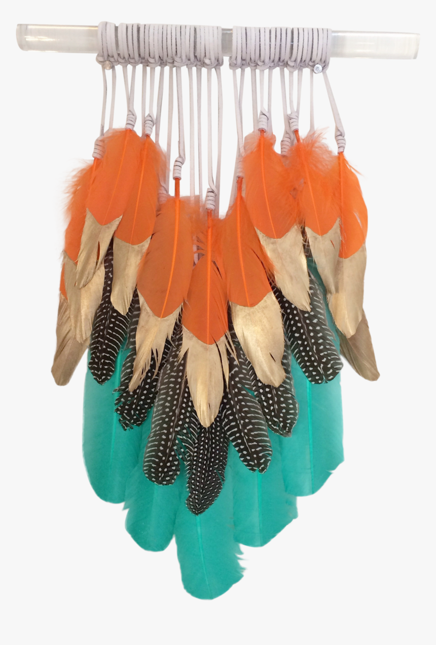Gold Dipped Orange & Aqua With Speckled Feathers - Earrings, HD Png Download