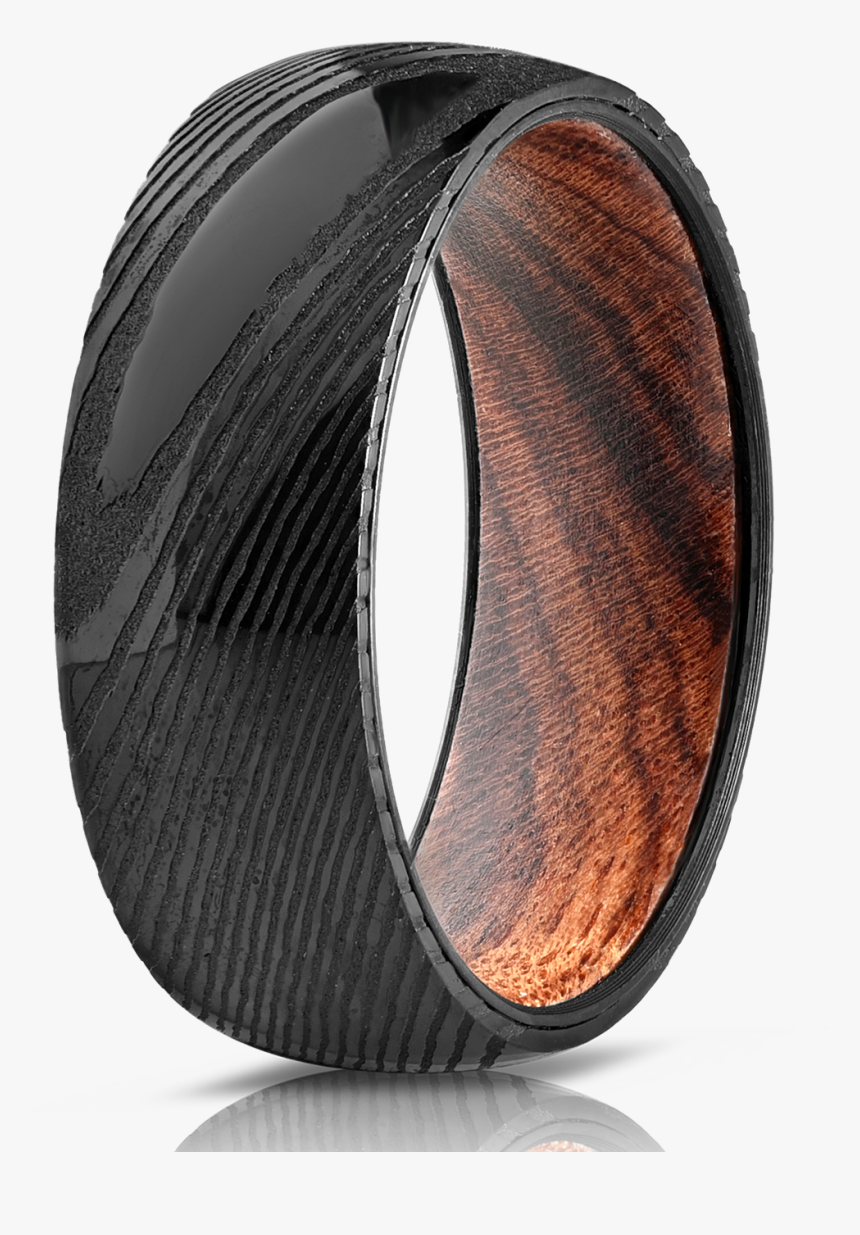 Wood Inlay Damascus Steel Mens Wedding Bands, HD Png Download
