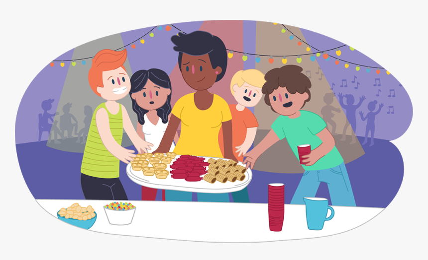 Parent Putting Food Down For Teens At A Party - Hosting A Party Cartoon, HD Png Download