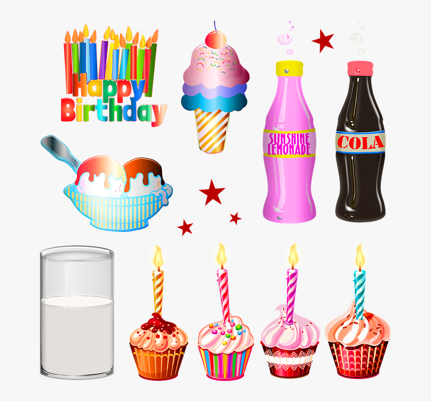 Birthday Party, Happy Birthday, Cake, Ice Cream, Soda, HD Png Download
