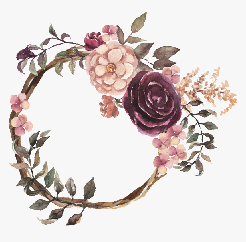 Fragante Corona Acuarela Pintada A Mano Material Transparente - Flower Wreath Watercolor Png, Png Download