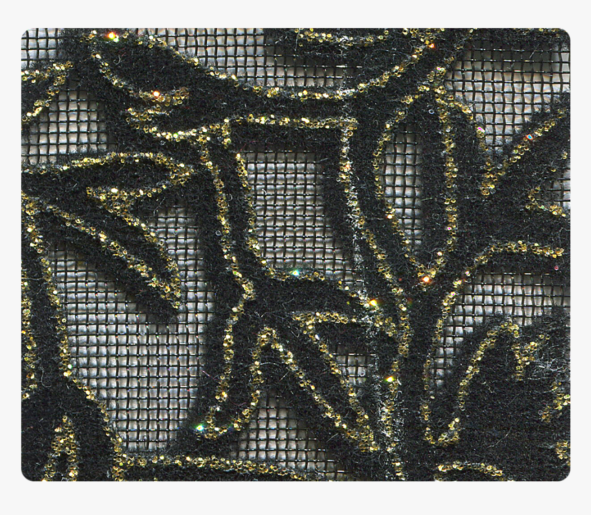 142 Gold Leaf Velvet Black Mesh -stiletto - Mesh Fabric With Black Velvet Designs, HD Png Download