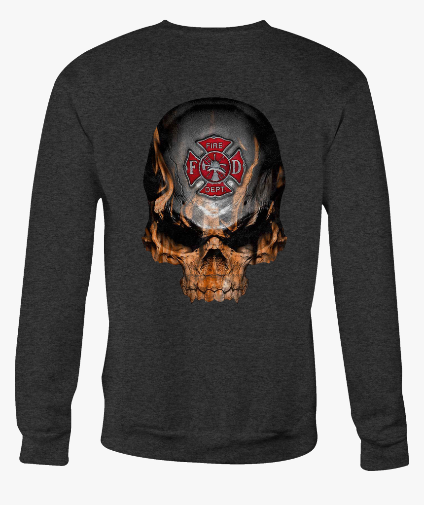 Crewneck Sweatshirt Flaming Skull Fire Fighter Maltese - Long-sleeved T-shirt, HD Png Download