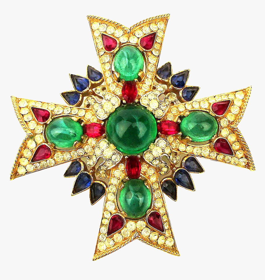 Crown Trifari ~jewels Of India~ Maltese Cross Pin Brooch - Bp Logo, HD Png Download