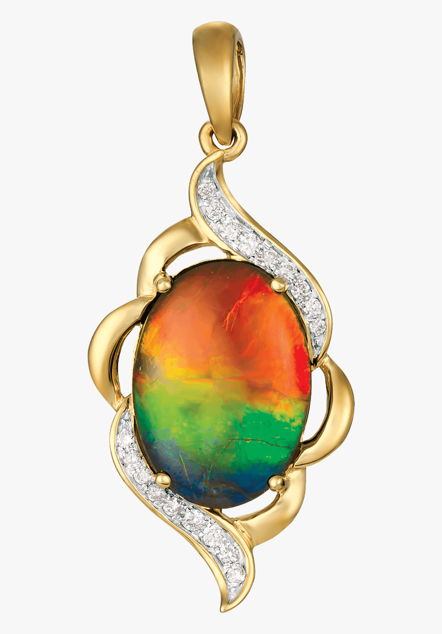 Indira 14k Yellow Gold Diamond Pendant By Korite Ammolite - Korite Ammolite Pendant With Diamonds, HD Png Download