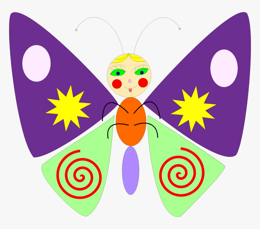 Cartoon Butterfly - Non Symmetric Cartoon Butterfly, HD Png Download