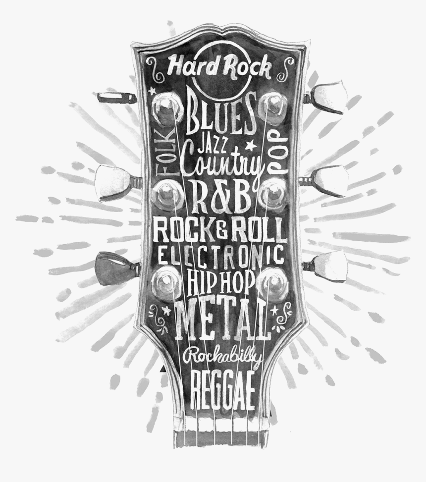 Graphic Hard Illustration Guitar Behance Design Rock - Hard Rock Cafe Graphics, HD Png Download