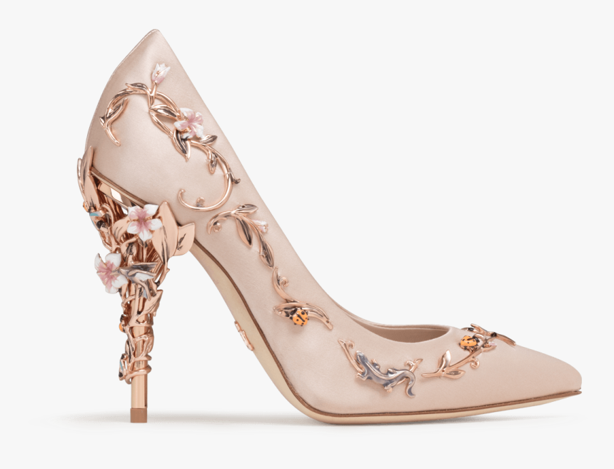 Eden Eve Pump Pink Satin With Rose Gold Leaves, HD Png Download