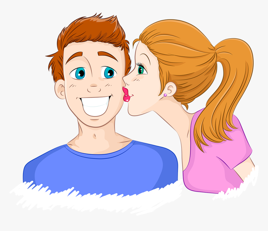 Kiss On The Cheek Cartoon, HD Png Download