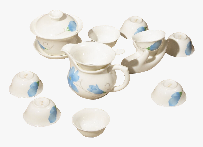 Gold Inlaid Jade White Porcelain Tea Set Kung Fu Tea - Blue And White Porcelain, HD Png Download