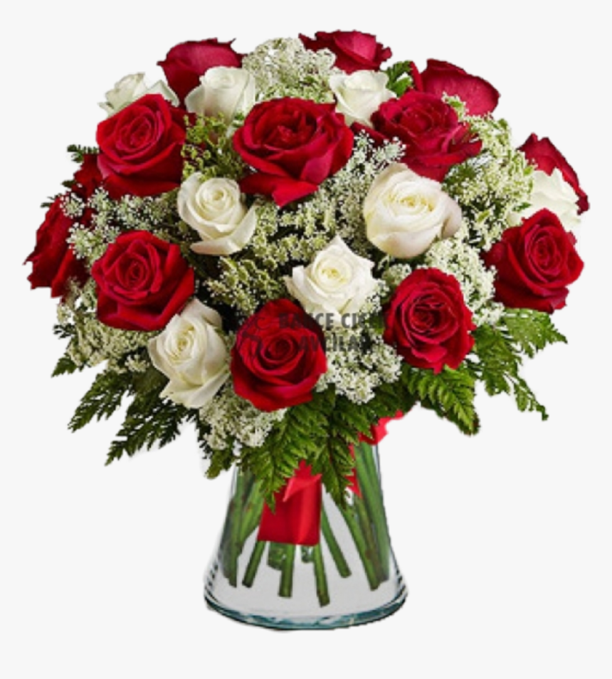 #jarrón De Rosas Rojas Y Blancas - Red Roses And White Flowers, HD Png Download