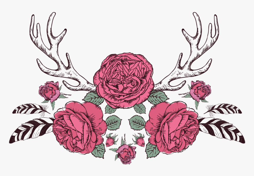 Deer Antlers With Flowers And Arrow, HD Png Download