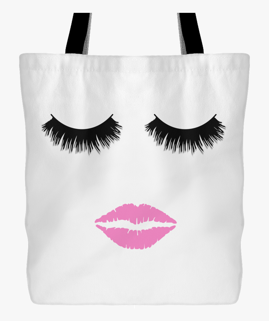 Lips & Lashes Print Canvas Tote Shopping Bag - Lips Clip Art, HD Png Download