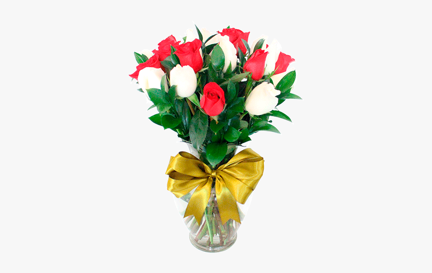 Florero Con 24 Rosas Rojas Y Blancas, HD Png Download