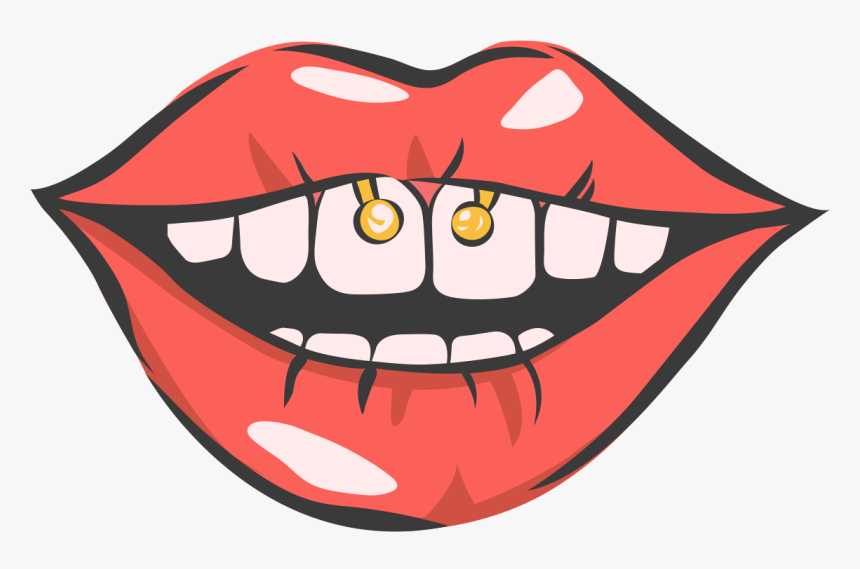 Lips Decal - Lips Cartoon With Piercing, HD Png Download