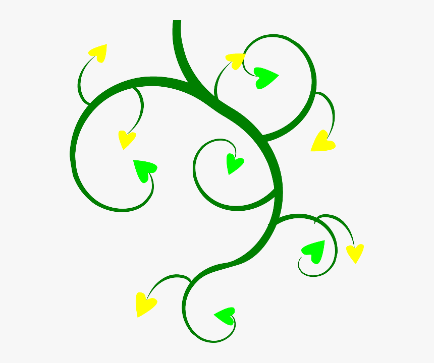 Hearts Branch, Green, Yellow, Hearts - Vines Black And White, HD Png Download