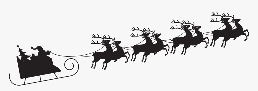 Silhouette Claus Sled Reindeer Santa Sleigh With Clipart - Santa Sleigh Silhouette Png, Transparent Png
